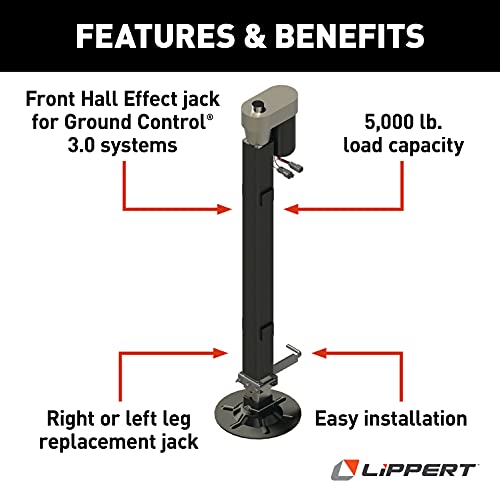 Lippert Ground Control 3.0 Automatic 5th Wheel RV Leveling System Front Hall Effect Jack for Right or Left Leg Replacement with 5,000-lb. Load Capacity - 305340