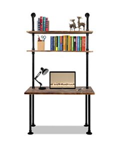 lokkhan 79-inch industrial laptop desk solid wood computer desk wall pipe desk with shelves computer table for home office (l:40 inch)