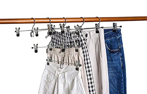 Amber Home 12 Pack Heavy Duty Add on Metal Pants Skirt Hangers, Stackable Add-on Metal Clothes Hangers with 2-Adjustable Clips, Cascading Clip Hangers Space Saving for Jeans, Slacks
