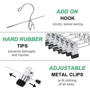 Amber Home 12 Pack Heavy Duty Add on Metal Pants Skirt Hangers, Stackable Add-on Metal Clothes Hangers with 2-Adjustable Clips, Cascading Clip Hangers Space Saving for Jeans, Slacks