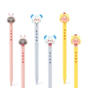 cute kawaii animal press shape gel ink pens school office supplies for girls stationery novelty pens for kids stationary (6pcs)