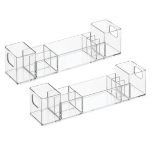 mDesign Plastic Bathroom Medicine Cabinet Organizer with Handles - Divided Vanity Storage Holder/Container for Cotton Swabs, Makeup, Bathroom Essentials/Toiletries, Lumiere Collection, 2 Pack - Clear