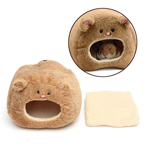 GUAngqi Small Mini Hamster Bed, Guinea Pig Squirrel Hedgehog Warm Hanging Bed Pet Plush Hammocks House,Brown Bear,As Description