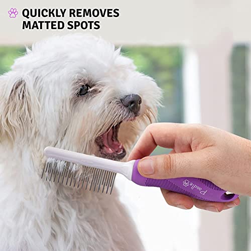 Detangling Pet Comb with Long & Short Stainless Steel Teeth for Removing Matted Fur, Knots & Tangles – Detangler Tool Accessories for Safe & Gentle DIY Dog & Cat Grooming (Grooming Comb)