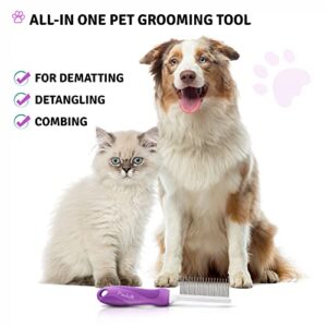 Detangling Pet Comb with Long & Short Stainless Steel Teeth for Removing Matted Fur, Knots & Tangles – Detangler Tool Accessories for Safe & Gentle DIY Dog & Cat Grooming (Grooming Comb)