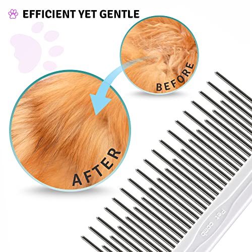 Detangling Pet Comb with Long & Short Stainless Steel Teeth for Removing Matted Fur, Knots & Tangles – Detangler Tool Accessories for Safe & Gentle DIY Dog & Cat Grooming (Grooming Comb)