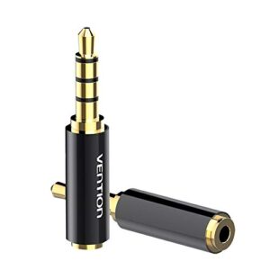 vention 2 pack 3.5mm male to 2.5mm female audio travel adapter gold plated aux auxiliary plug splitter 3 ring jack support microphone earphone (black) (3.5mm male to 2.5mm female)