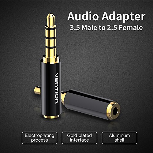 VENTION 2 Pack 3.5mm Male to 2.5mm Female Audio Travel Adapter Gold Plated Aux Auxiliary Plug Splitter 3 Ring Jack Support Microphone Earphone (Black) (3.5mm Male to 2.5mm Female)