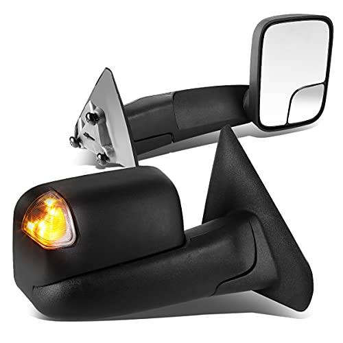 Pair Black Manual Flip Up Folding w/Smoked LED Turn Signal Lights Tow Mirrors Compatible with Dodge Ram Truck 02-09