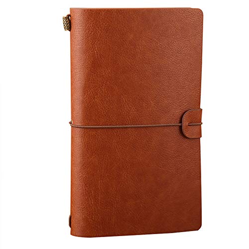 Leather Notebook Journal Diary,Travel Journal,Refillable Vintage Journals to Write in for Men and Women,Classic Retro Style,Perfect for Travelers,Fountain Pen Users,8x4.7'',2 Lined Refills,Brown