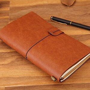 Leather Notebook Journal Diary,Travel Journal,Refillable Vintage Journals to Write in for Men and Women,Classic Retro Style,Perfect for Travelers,Fountain Pen Users,8x4.7'',2 Lined Refills,Brown