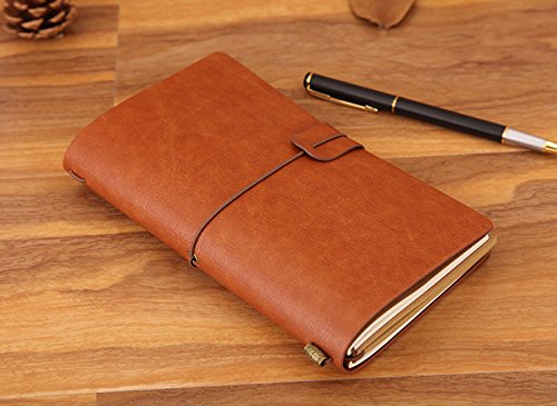 Leather Notebook Journal Diary,Travel Journal,Refillable Vintage Journals to Write in for Men and Women,Classic Retro Style,Perfect for Travelers,Fountain Pen Users,8x4.7'',2 Lined Refills,Brown