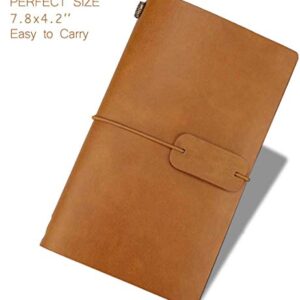 Leather Notebook Journal Diary,Travel Journal,Refillable Vintage Journals to Write in for Men and Women,Classic Retro Style,Perfect for Travelers,Fountain Pen Users,8x4.7'',2 Lined Refills,Brown