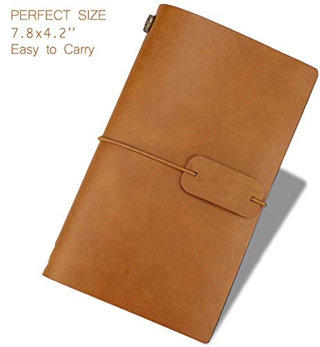 Leather Notebook Journal Diary,Travel Journal,Refillable Vintage Journals to Write in for Men and Women,Classic Retro Style,Perfect for Travelers,Fountain Pen Users,8x4.7'',2 Lined Refills,Brown