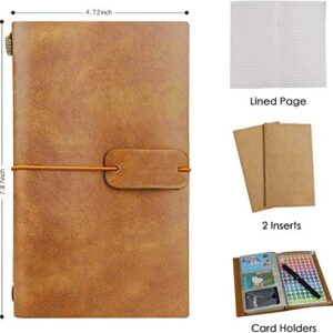 Leather Notebook Journal Diary,Travel Journal,Refillable Vintage Journals to Write in for Men and Women,Classic Retro Style,Perfect for Travelers,Fountain Pen Users,8x4.7'',2 Lined Refills,Brown