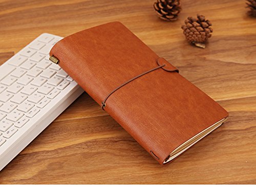 Leather Notebook Journal Diary,Travel Journal,Refillable Vintage Journals to Write in for Men and Women,Classic Retro Style,Perfect for Travelers,Fountain Pen Users,8x4.7'',2 Lined Refills,Brown