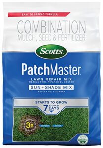 scotts patchmaster lawn repair mix sun + shade mix, combination grass seed, fertilizer, and mulch, 4.75 lbs.