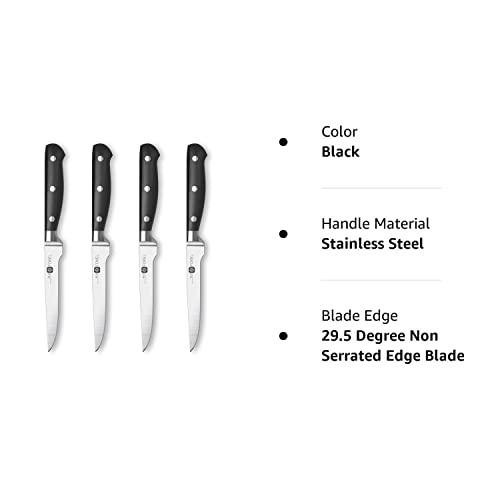 FOXEL Best Straight Edge Steak Knives Knife Set of 4, 8, or 12 Piece - Non Serrated Rust Resistant Japanese VG10 High Carbon Stainless Steel Blade, Full Tang Hand Wash w/Black Gift Box Streak Knifes