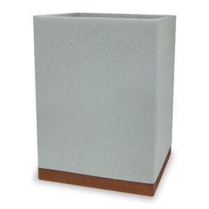 nu steel concrete bathroom wastebasket bin trash can in real cement and wood for bathrooms & vanity spaces