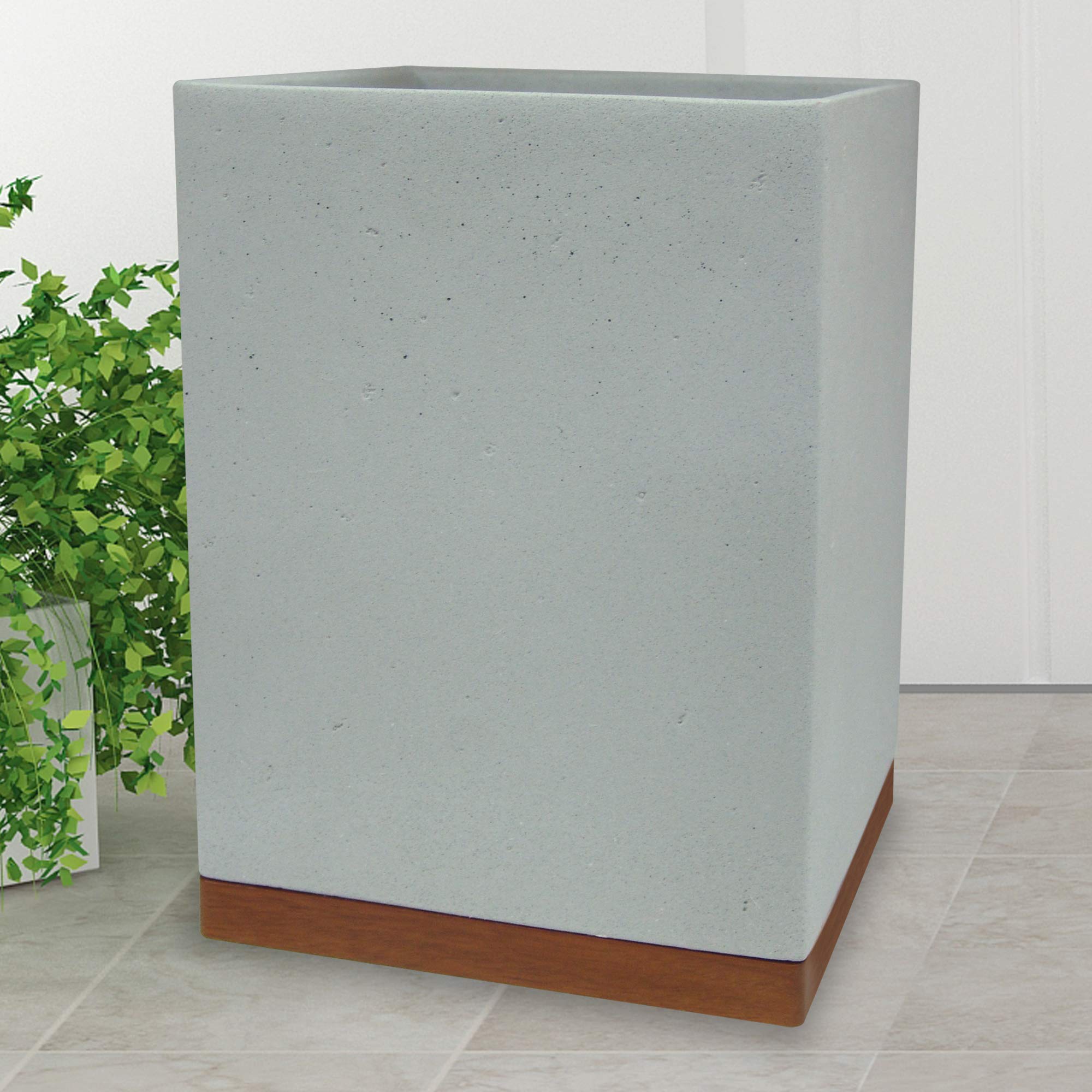 nu steel Concrete Bathroom Wastebasket Bin Trash Can in Real Cement and Wood for Bathrooms & Vanity Spaces