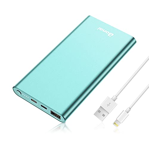 BONAI Portable iPhone Charger 12000mAh Portable Power Bank USB C High Speed 3.0A in/Out Compatible with iPhone 13/12 Samsung iPad - Mint (8-pin Charging Cable Included)