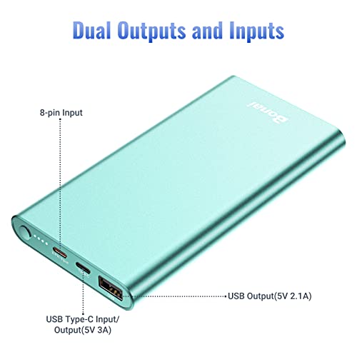 BONAI Portable iPhone Charger 12000mAh Portable Power Bank USB C High Speed 3.0A in/Out Compatible with iPhone 13/12 Samsung iPad - Mint (8-pin Charging Cable Included)