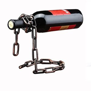tbwhl novelty magic wine bottle holder floating steel link chain wine bottle rack/holder - holds bottles in the air (brown)