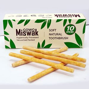 gowo (10 pack) miswak sticks without holders - natural teeth whitening kit - natural toothbrush - no toothpaste needed - herbal teeth whitener and breath freshener - (includes 10 sticks only)