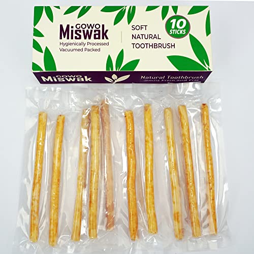 GOWO (10 Pack) Miswak Sticks Without Holders - Natural Teeth Whitening Kit - Natural Toothbrush - No Toothpaste Needed - Herbal Teeth Whitener and Breath Freshener - (Includes 10 Sticks Only)