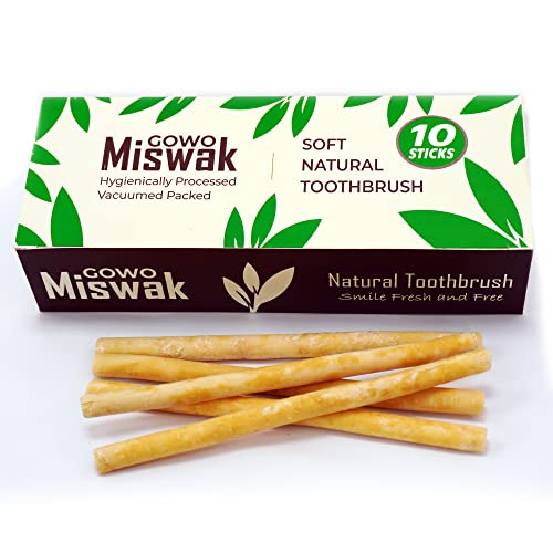 GOWO (10 Pack) Miswak Sticks Without Holders - Natural Teeth Whitening Kit - Natural Toothbrush - No Toothpaste Needed - Herbal Teeth Whitener and Breath Freshener - (Includes 10 Sticks Only)