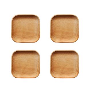 can_deal 4-pack 5" natural beech wood square serving dishes, mini dessert plates