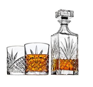 whiskey decanter set with 2 old fashioned whisky glasses for liquor scotch bourbon or wine - irish cut