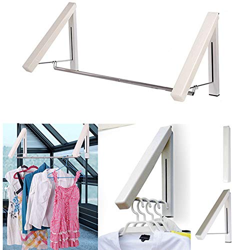 KK5 Clothes Hanger - Folding Retractable Clothes Racks| Wall Mounted Clothes Drying Rack| Home Storage Organiser Space Savers for Living Room/Bathroom/Bedroom/Office, Easy Installation - 1 Kit