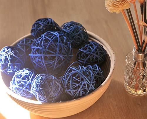 Ougual 10pcs Wicker Rattan Balls Table Wedding Party Christmas Decoration (Diameter 2.4 Inch, Blue)