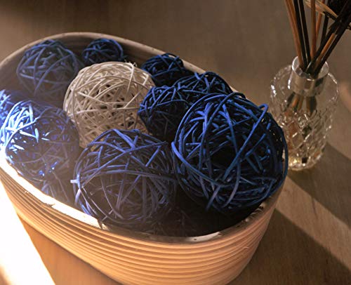 Ougual 10pcs Wicker Rattan Balls Table Wedding Party Christmas Decoration (Diameter 2.4 Inch, Blue)