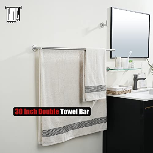 JQK Double Bath Towel Bar, 30 Inch 304 Stainless Steel Thicken 0.8mm Towel Rack for Bathroom, Towel Holder Brushed Finished Wall Mount, 33 in Total Length, TB100L30-BN