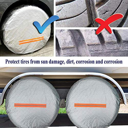 Aootf Tire Covers for RV Wheel -Trailers Tire Covers Set of 4 and Tire Tools 14 Sets for Motorhome Wheel Covers RVS,Boat,Waterproof Reflective Safety Tire Protectors Fits 26" to 29" Wheels (4PCS)