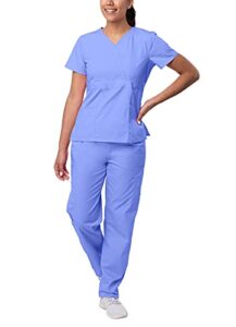 sivvan scrubs for women - mock wrap & cargo pants scrub set - s8401 - ceil blue - xl