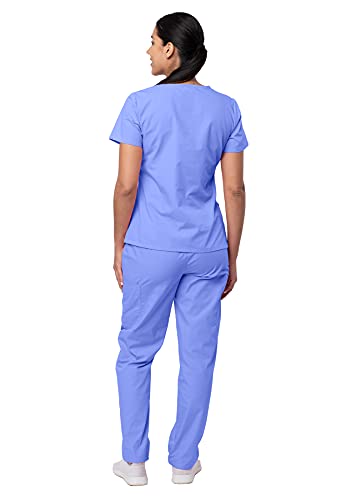 Sivvan Scrubs for Women - Mock Wrap & Cargo Pants Scrub Set - S8401 - Ceil Blue - XL