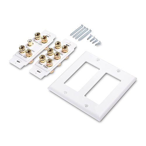 Cable Matters Double Gang 5.1 Speaker Wall Plate (Home Theater Wall Plate, Banana Plug Wall Plate) in White