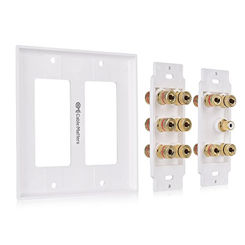 Cable Matters Double Gang 5.1 Speaker Wall Plate (Home Theater Wall Plate, Banana Plug Wall Plate) in White