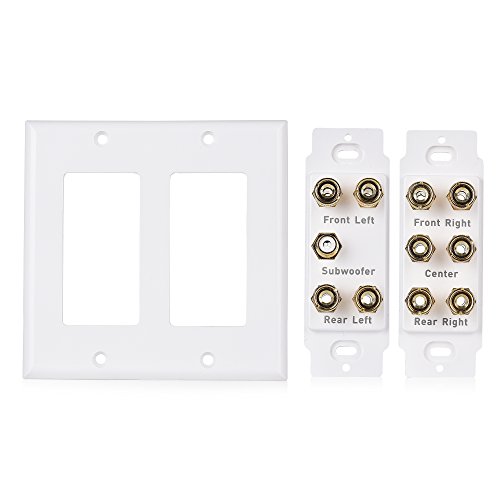 Cable Matters Double Gang 5.1 Speaker Wall Plate (Home Theater Wall Plate, Banana Plug Wall Plate) in White