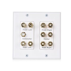 Cable Matters Double Gang 5.1 Speaker Wall Plate (Home Theater Wall Plate, Banana Plug Wall Plate) in White