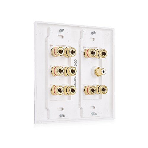 Cable Matters Double Gang 5.1 Speaker Wall Plate (Home Theater Wall Plate, Banana Plug Wall Plate) in White