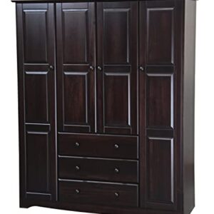 Palace Imports 100% Solid Wood Family Wardrobe/Armoire/Closet, Java. 3 Clothing Rods Included. NO Shelves Included. Optional Shelves Sold Separately. 60.25" w x 72" h x 20.75" d