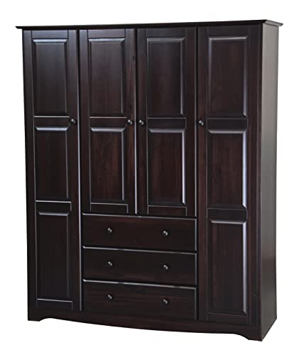 Palace Imports 100% Solid Wood Family Wardrobe/Armoire/Closet, Java. 3 Clothing Rods Included. NO Shelves Included. Optional Shelves Sold Separately. 60.25" w x 72" h x 20.75" d