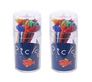 mxy colorful food fruit picks for bento box cake snack forks resuable cute design hippo fish crab turtle starfish set of 20 pieces pack of 2 round boxes