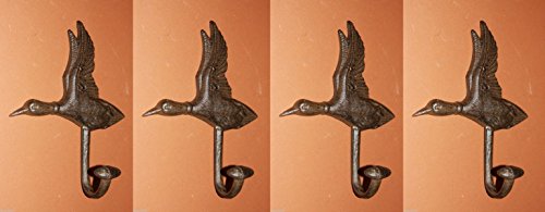 Cast Iron Home Decor Collectibles Duck Hunter Set Mudroom Duck Coat Hat Hooks, Set of 4