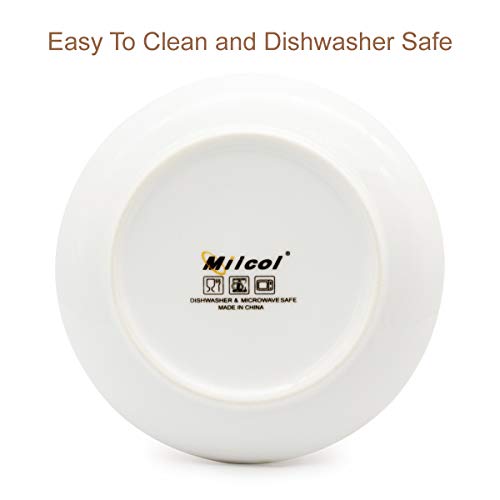 Miicol Durable Porcelain 6-Piece Dessert Plate Set, Elegant White Serving Plates (6-inch dessert plates)