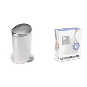 simplehuman 6 litre semi-round step can white steel | stainless steel lid + code b 90 pack liners